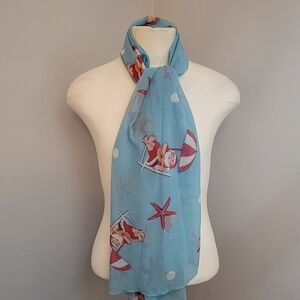 Blue Beach Santa Scarf Playing Ukulele Starfish Umbrella  74L X 24H Lightweight